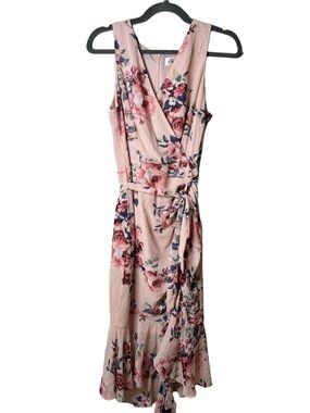 Sleeveless Pink Floral Wrap Midi Dress